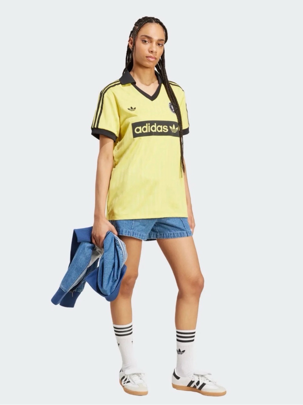 NWT Adidas Originals Women’s Yellow Large Black Retro Football Shirt Retails $55